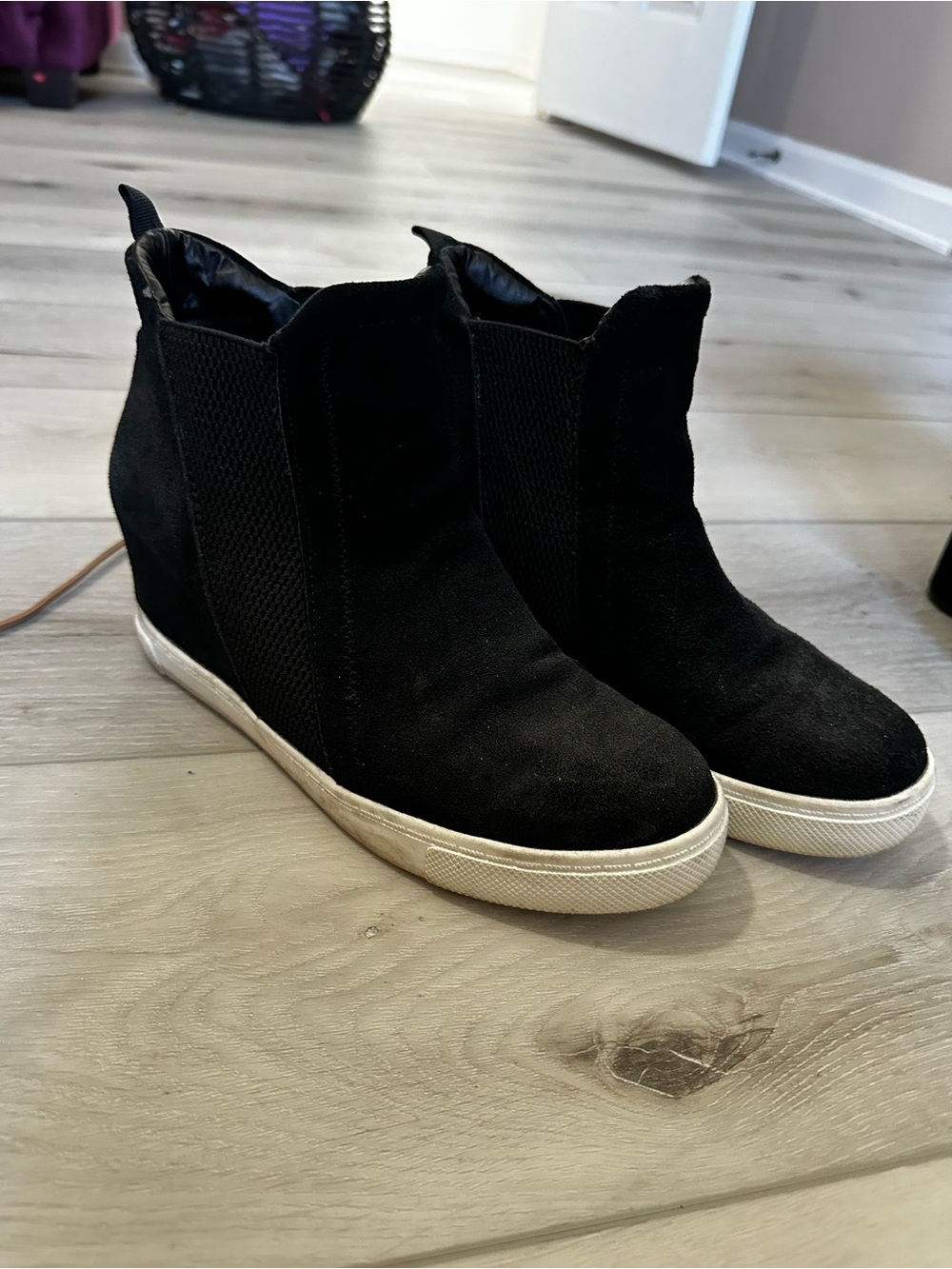 Black Wedge Sneaker Booties - Women's Fashion Sneakers